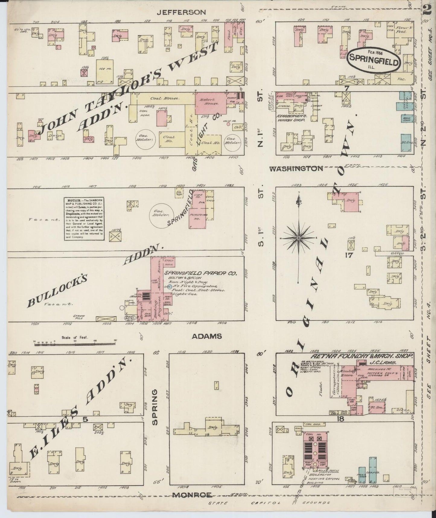 Sanborn Fire Insurance Map from Springfield, Sangamon County, Illinois (1884), Sheet #0002 - Complete Map Set gallery image, historic Sanborn map, vintage wall art, Illinois Illinois
