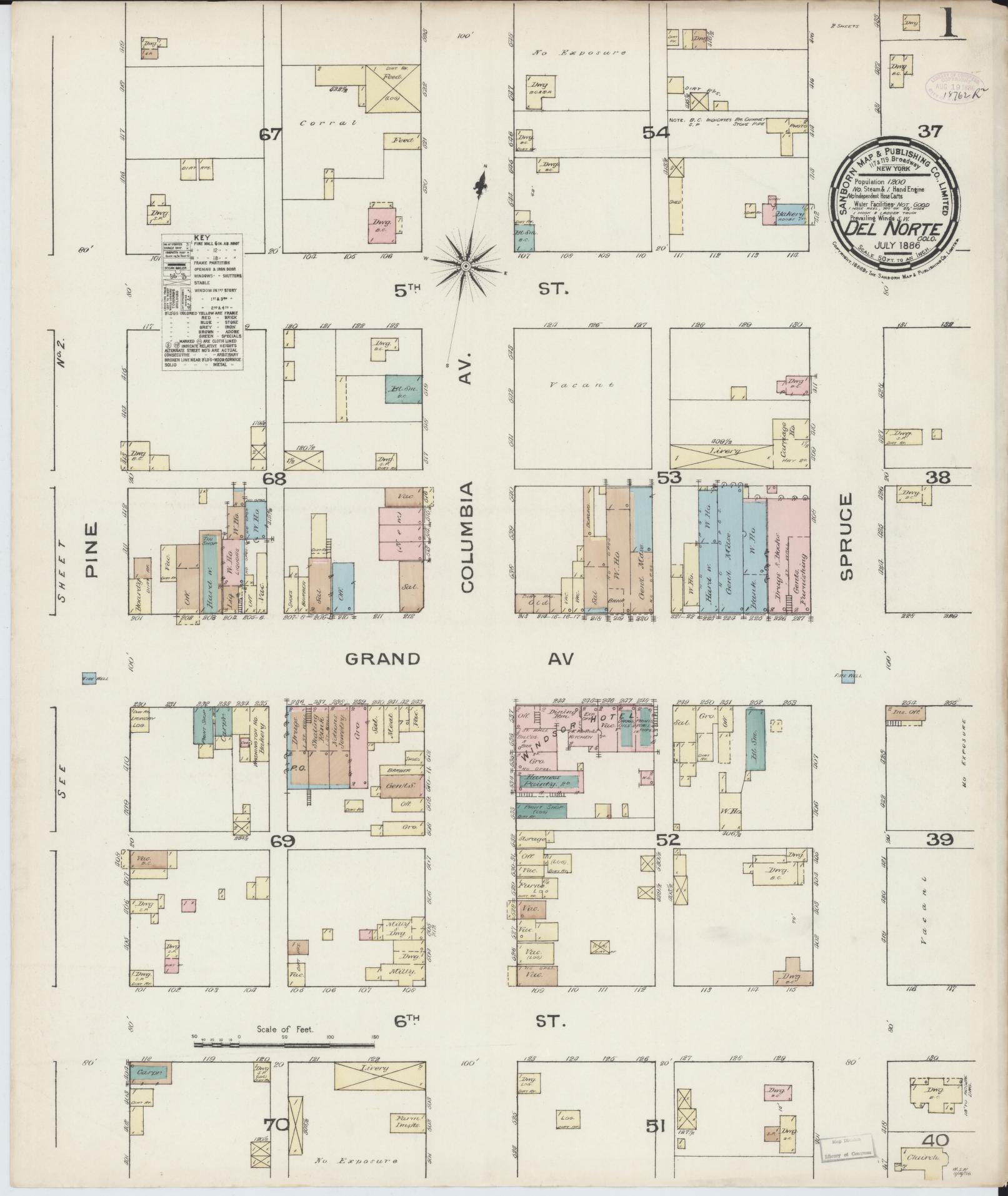 Sanborn Fire Insurance Map from Del Norte, Rio Grande County, Colorado. (1886) – Historic Sanborn Fire Insurance Map Print