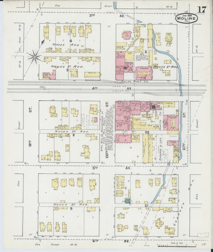 Sanborn Fire Insurance Map from Moline, Rock Island County, Illinois (1892), Sheet #0017 - Complete Map Set gallery image, historic Sanborn map, vintage wall art, Illinois Illinois
