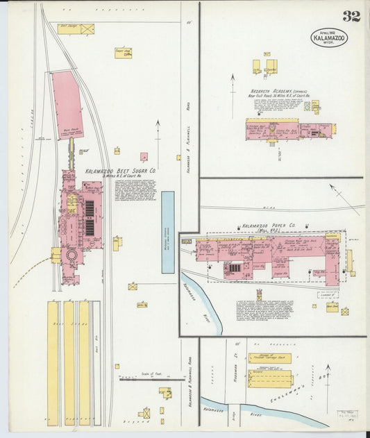 Sanborn Fire Insurance Map from Kalamazoo, Kalamazoo County, Michigan (1902), Sheet #0032 - Historic Sanborn Fire Insurance Map Print, vintage old map wall art, antique decor, genealogy gift, Michigan Michigan map