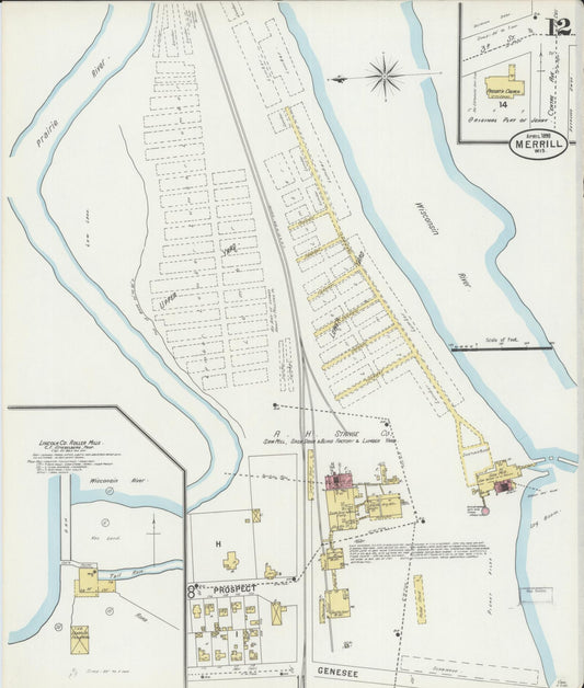 Sanborn Fire Insurance Map from Merrill, Lincoln County, Wisconsin (1898), Sheet #0012 - Historic Sanborn Fire Insurance Map Print, vintage old map wall art, antique decor, genealogy gift, Wisconsin Wisconsin map