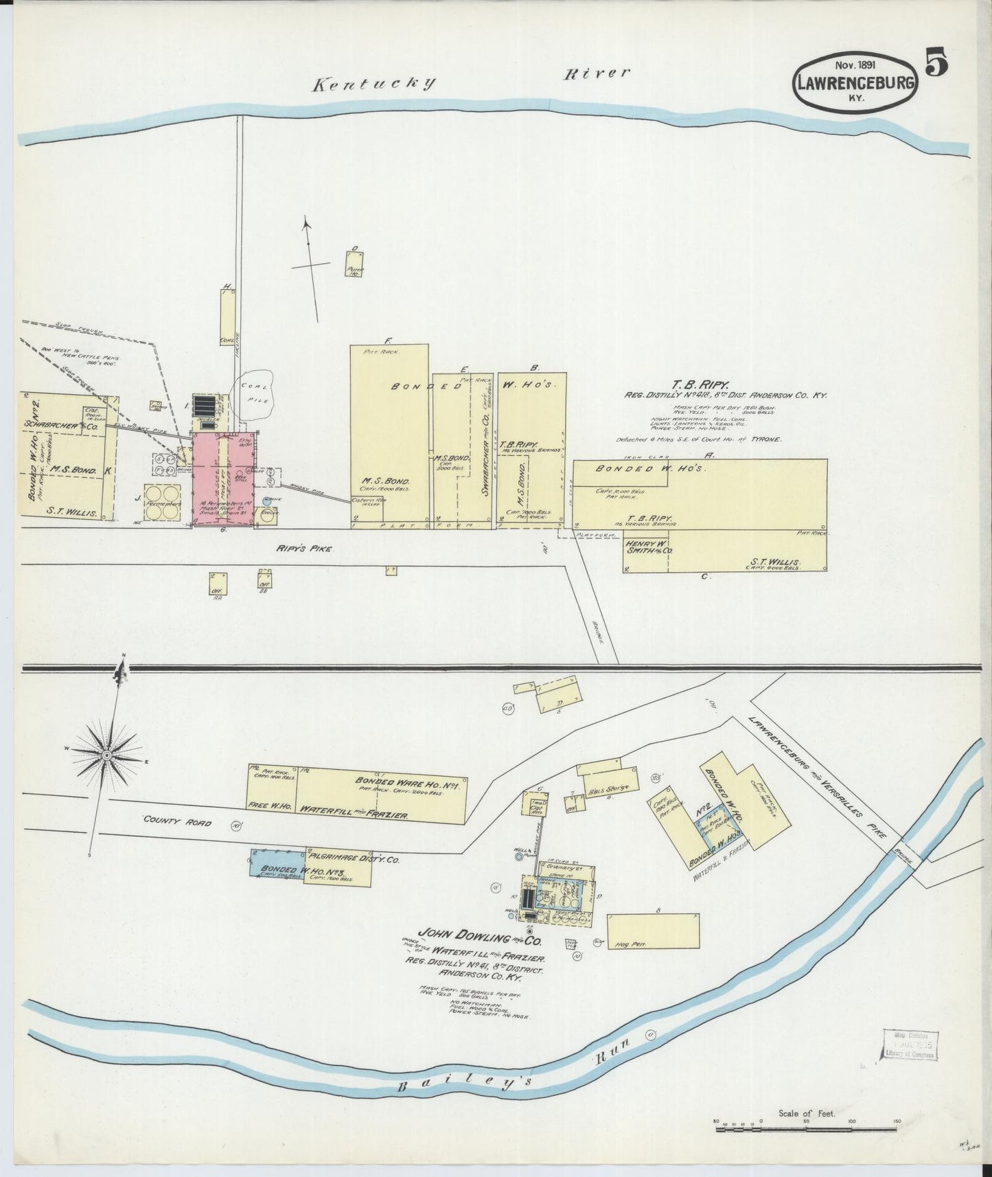 Sanborn Fire Insurance Map from Lawrenceburg, Anderson County, Kentucky (1891), Sheet #0005 - Historic Sanborn Fire Insurance Map Print, vintage old map wall art, antique decor, genealogy gift, Kentucky Kentucky map