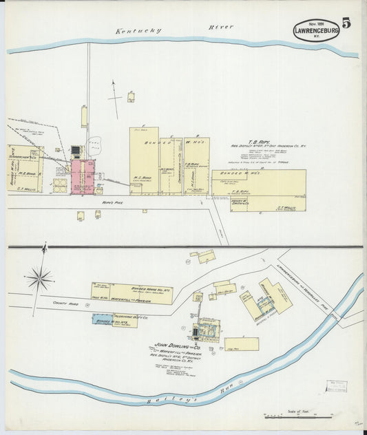 Sanborn Fire Insurance Map from Lawrenceburg, Anderson County, Kentucky (1891), Sheet #0005 - Historic Sanborn Fire Insurance Map Print, vintage old map wall art, antique decor, genealogy gift, Kentucky Kentucky map