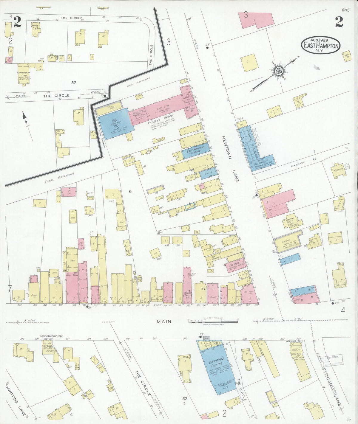 Sanborn Fire Insurance Map from Easthampton, Suffolk County, New York (1929), Sheet #0002 - Complete Map Set gallery image, historic Sanborn map, vintage wall art, New York New York