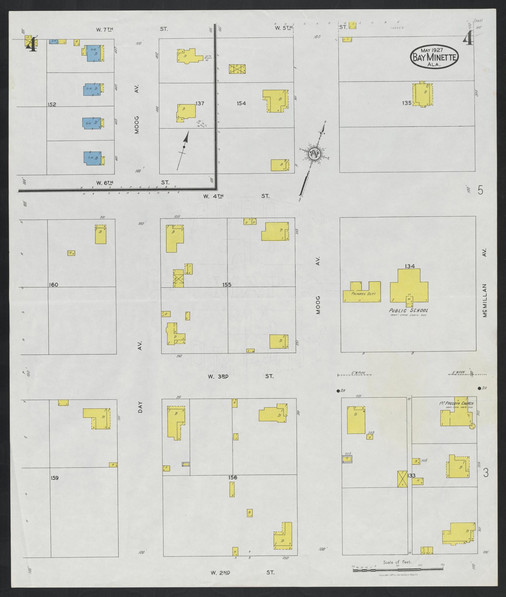 Sanborn Fire Insurance Map from Bay Minette, Baldwin County, Alabama (1927), Sheet #0004 - Historic Sanborn Fire Insurance Map Print, vintage old map wall art, antique decor, genealogy gift, Alabama Alabama map