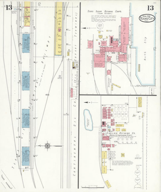 Sanborn Fire Insurance Map from Texas City, Galveston County, Texas (1931), Sheet #0013 - Historic Sanborn Fire Insurance Map Print, vintage old map wall art, antique decor, genealogy gift, Texas Texas map