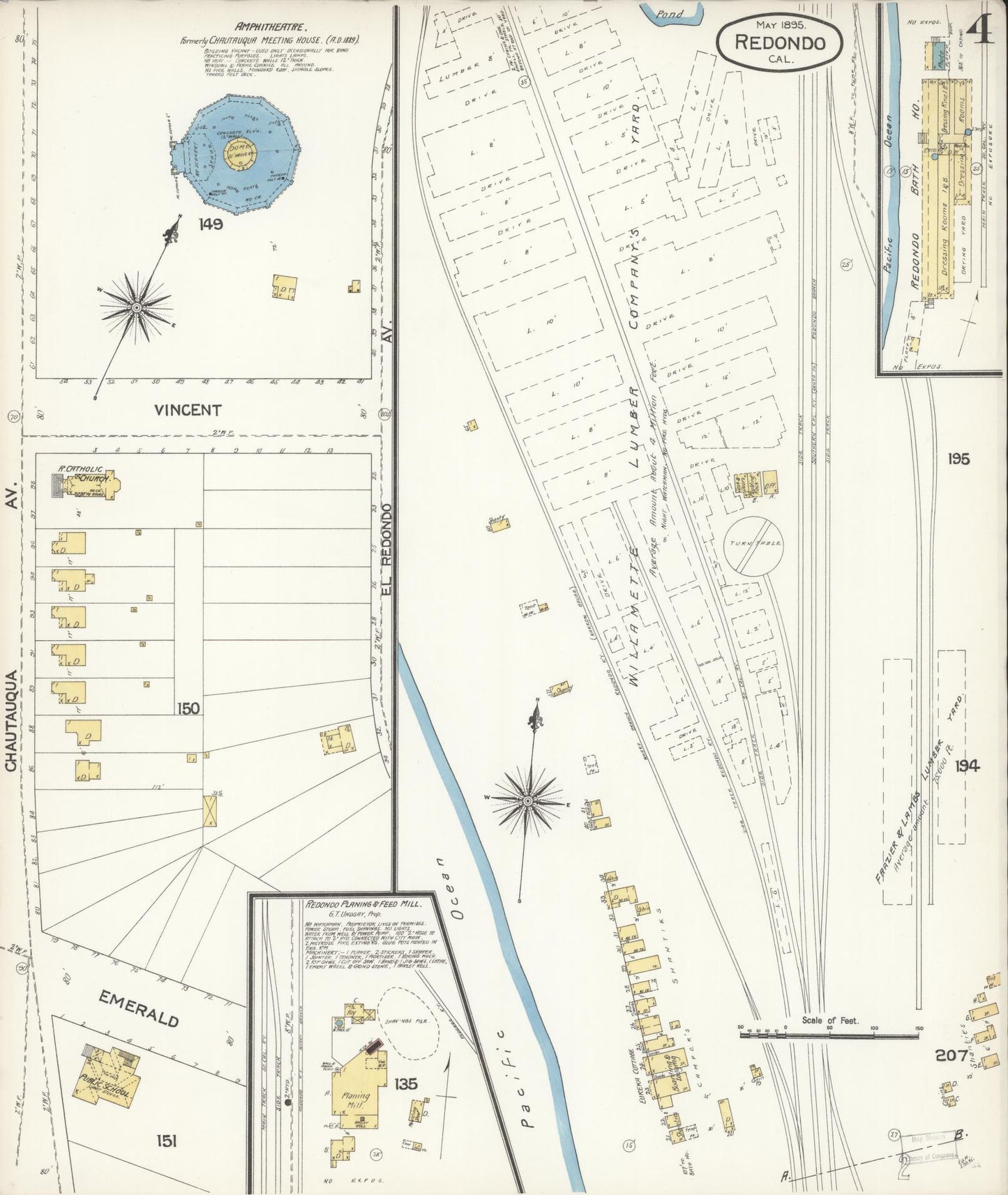 Sanborn Fire Insurance Map from Redondo Beach, Los Angeles County, California (1895), Sheet #0004 - Complete Map Set gallery image, historic Sanborn map, vintage wall art, California California