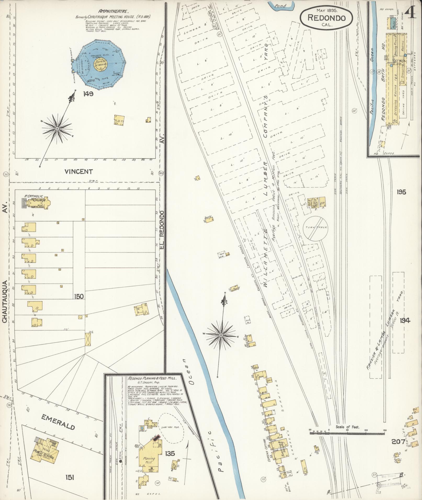 Sanborn Fire Insurance Map from Redondo Beach, Los Angeles County, California (1895), Sheet #0004 - Complete Map Set gallery image, historic Sanborn map, vintage wall art, California California