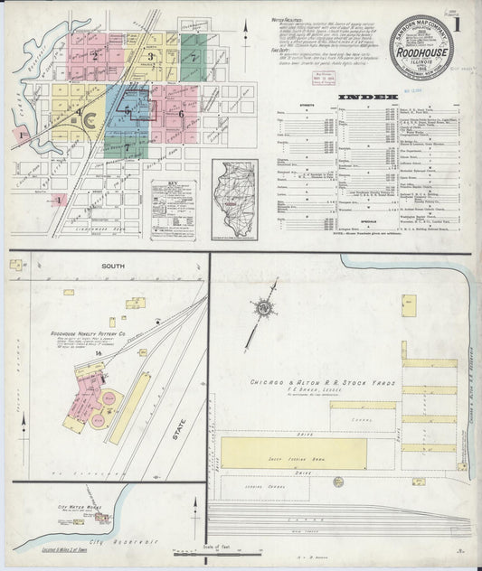 Sanborn Fire Insurance Map from Roodhouse, Greene County, Illinois (1914), Sheet #0001 - Historic Sanborn Fire Insurance Map Print, vintage old map wall art, antique decor, genealogy gift, Illinois Illinois map