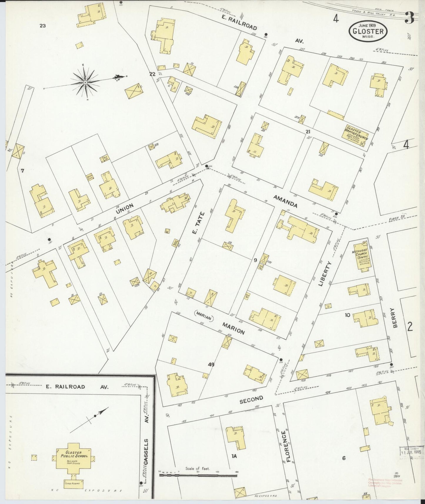 Sanborn Fire Insurance Map from Gloster, Amite County, Mississippi (1909), Sheet #0003 - Complete Map Set gallery image, historic Sanborn map, vintage wall art, Mississippi Mississippi
