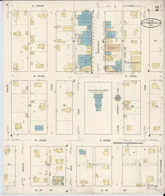 Sanborn Fire Insurance Map from Cottonwood Falls, Chase County, Kansas (1912), Sheet #0002 - Historic Sanborn Fire Insurance Map Print, vintage old map wall art, antique decor, genealogy gift, Kansas Kansas map