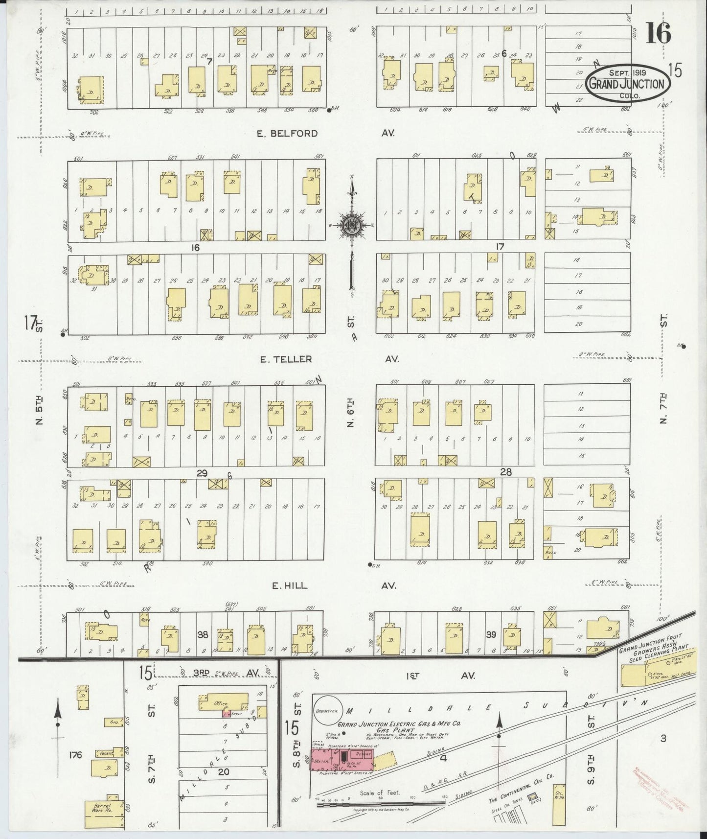 Sanborn Fire Insurance Map from Grand Junction, Mesa County, Colorado (1919), Sheet #0016 - Complete Map Set gallery image, historic Sanborn map, vintage wall art, Colorado Colorado