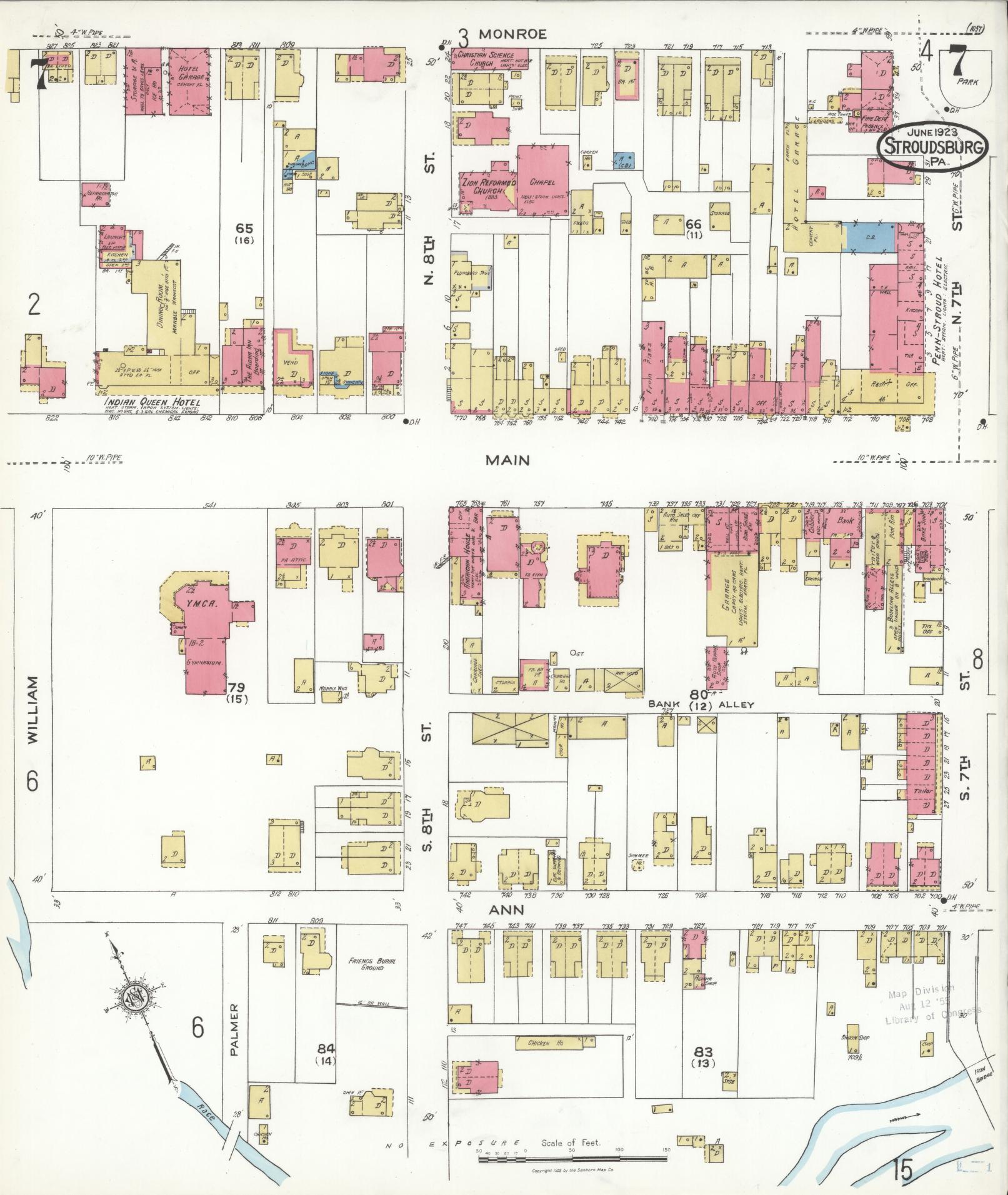 Sanborn Fire Insurance Map from Stroudsburg, Monroe County, Pennsylvania (1923), Sheet #0007 - Complete Map Set gallery image, historic Sanborn map, vintage wall art, Pennsylvania Pennsylvania