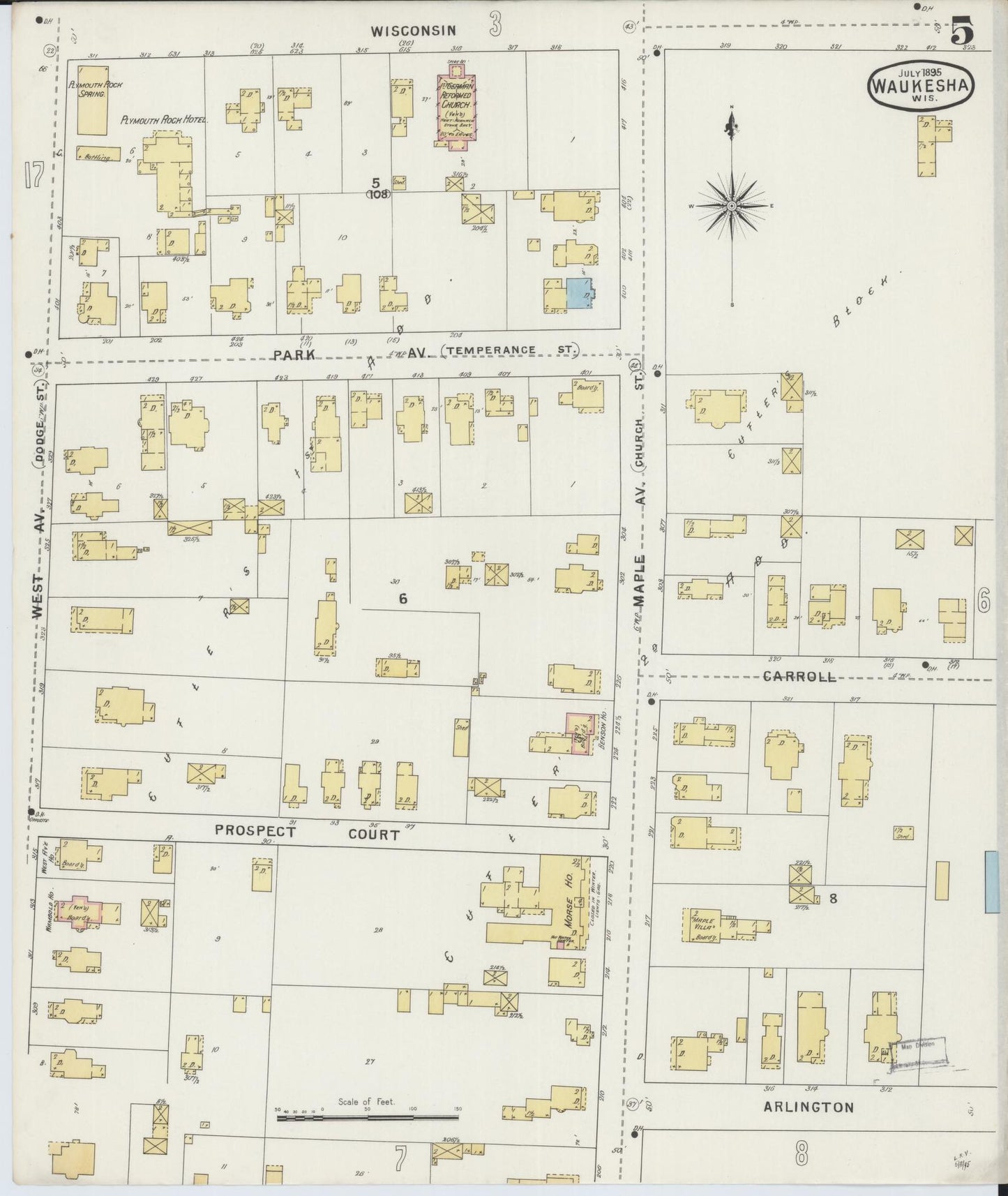 Sanborn Fire Insurance Map from Waukesha, Waukesha County, Wisconsin (1895), Sheet #0005 - Historic Sanborn Fire Insurance Map Print, vintage old map wall art, antique decor, genealogy gift, Wisconsin Wisconsin map
