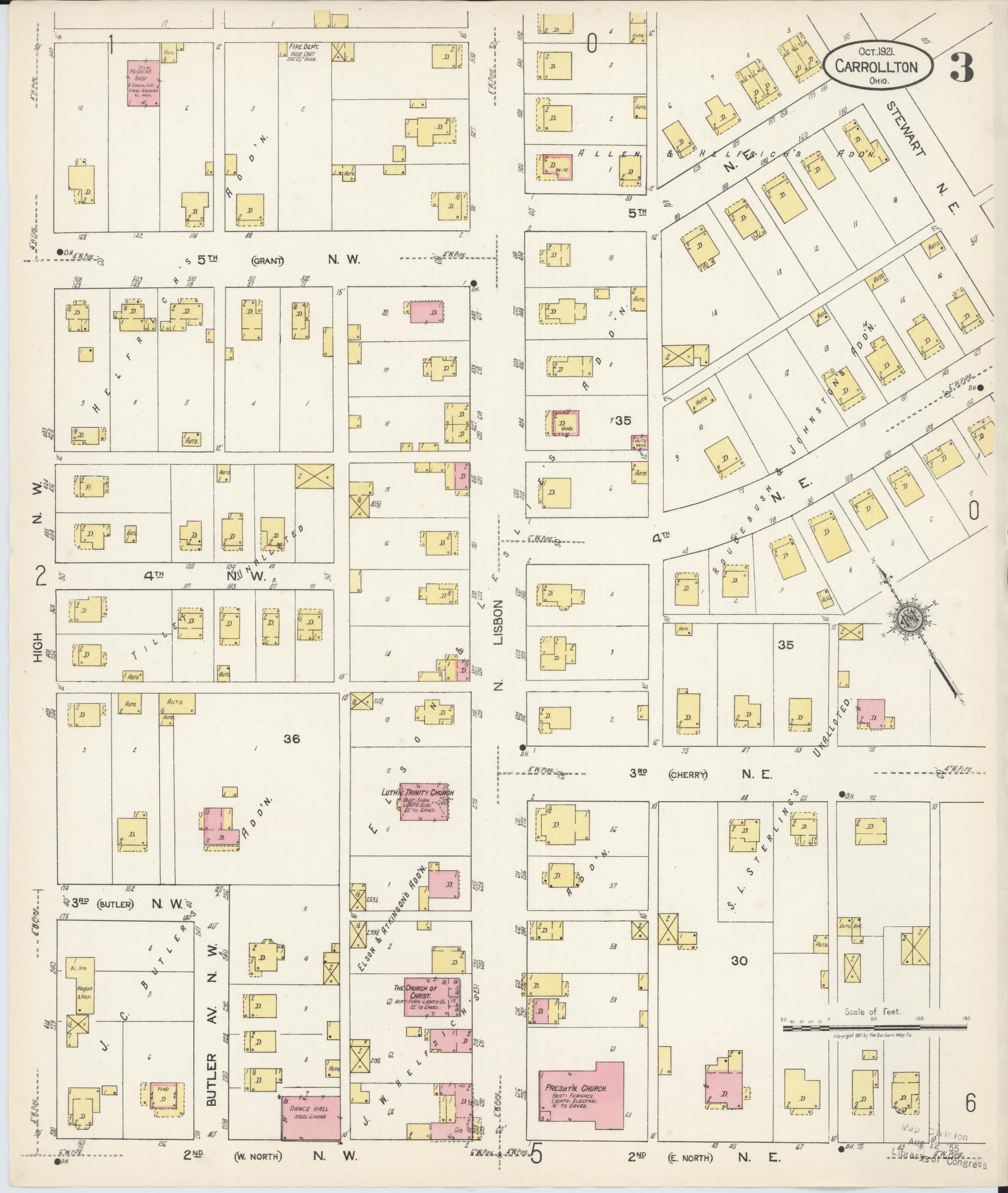 Sanborn Fire Insurance Map from Carrollton, Carroll County, Ohio (1921), Sheet #0003 - Historic Sanborn Fire Insurance Map Print, vintage old map wall art, antique decor, genealogy gift, Ohio Ohio map