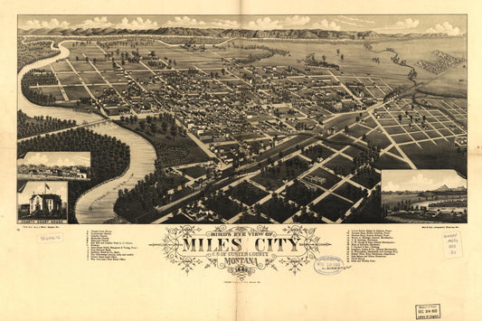 Bird's eye view of Miles City, c.s. of Custer County, Montana 1883. (1883) – Historic Bird’s-Eye View Panorama Print