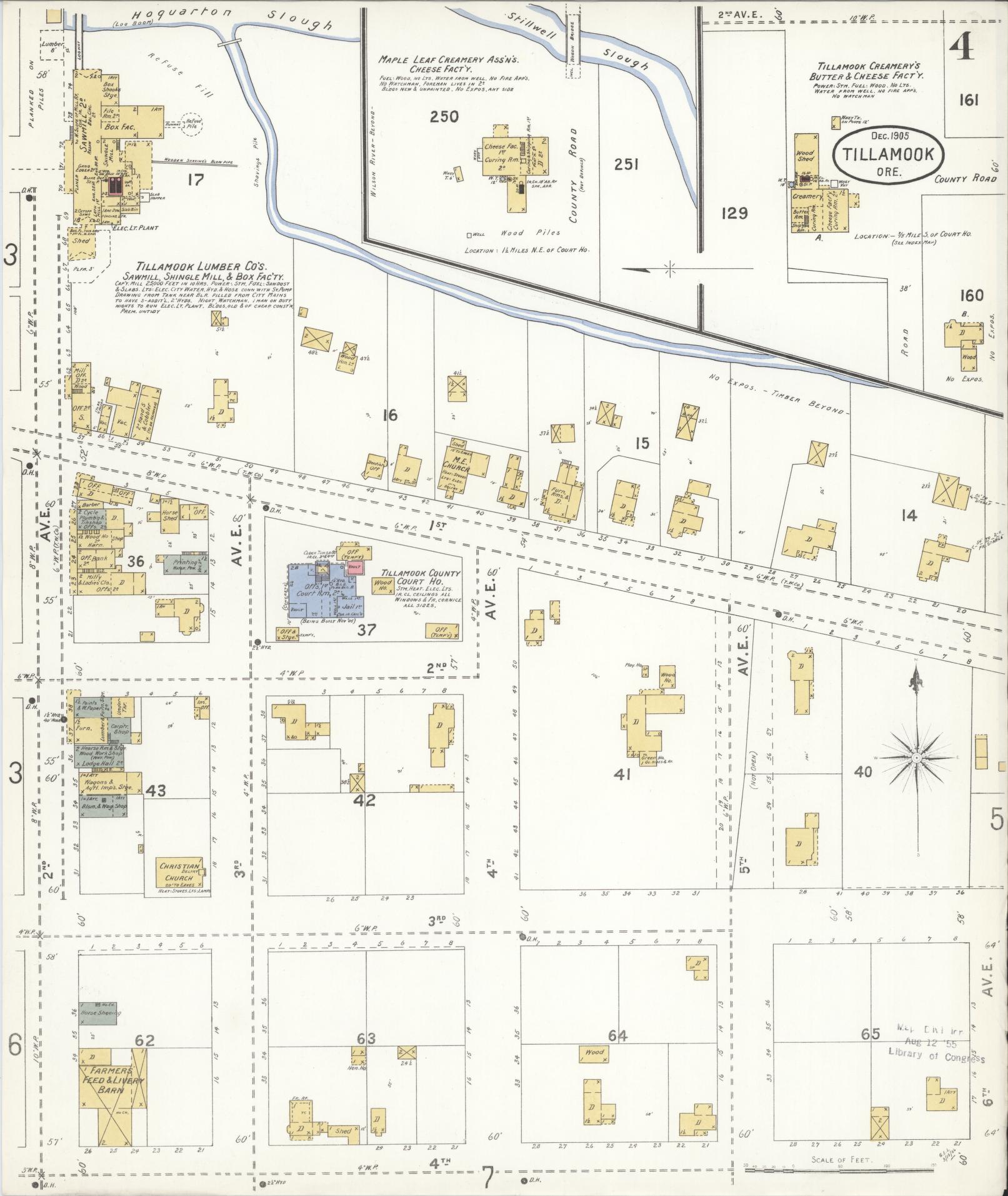 Sanborn Fire Insurance Map from Tillamook, Tillamook County, Oregon (1905), Sheet #0004 - Complete Map Set gallery image, historic Sanborn map, vintage wall art, Oregon Oregon