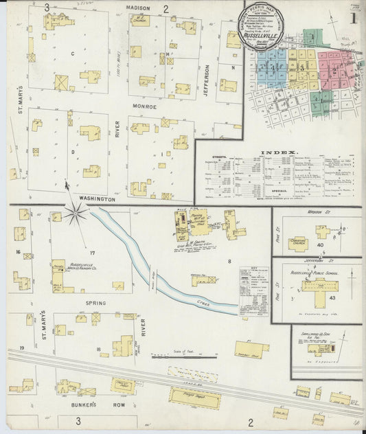 Sanborn Fire Insurance Map from Russellville, Pope County, Arkansas (1897), Sheet #0001 - Complete Map Set gallery image, historic Sanborn map, vintage wall art, Arkansas Arkansas