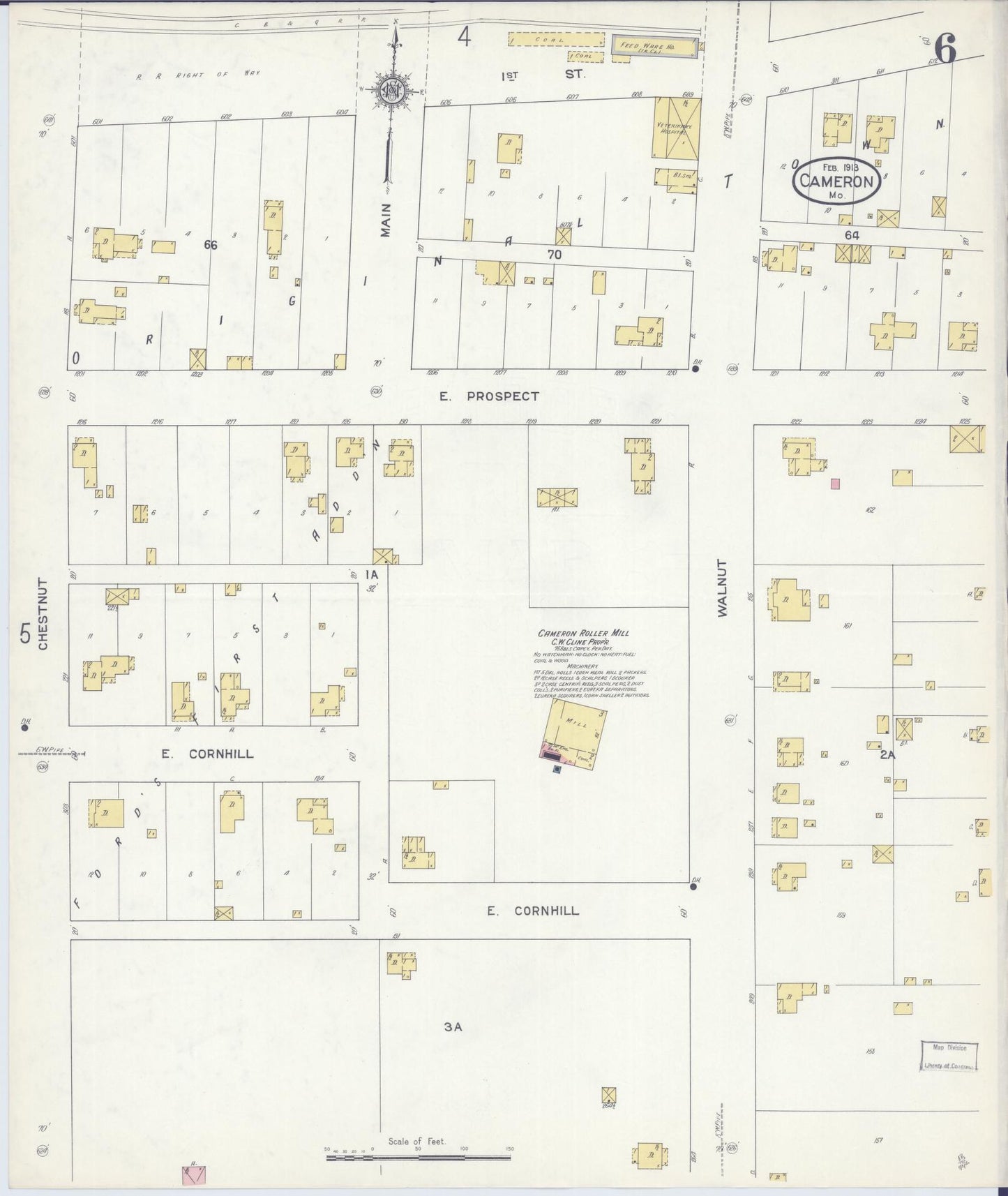 Sanborn Fire Insurance Map from Cameron, Clinton County, Missouri (1913), Sheet #0006 - Historic Sanborn Fire Insurance Map Print, vintage old map wall art, antique decor, genealogy gift, Missouri Missouri map