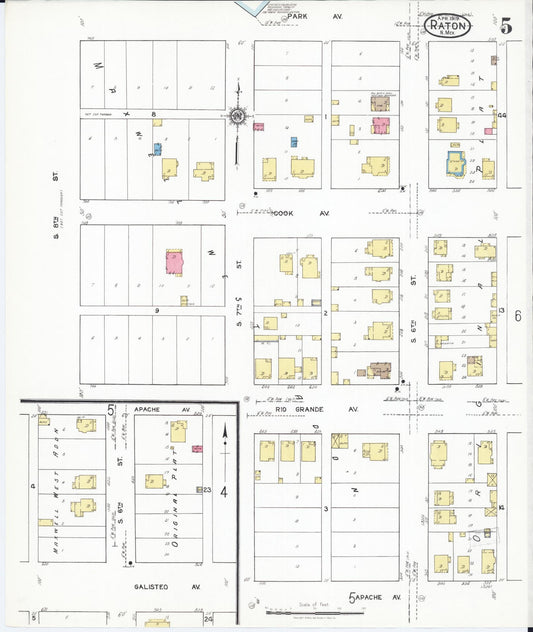 Sanborn Fire Insurance Map from Raton, Colfax County, New Mexico (1919), Sheet #0005 - Historic Sanborn Fire Insurance Map Print, vintage old map wall art, antique decor, genealogy gift, New Mexico New Mexico map