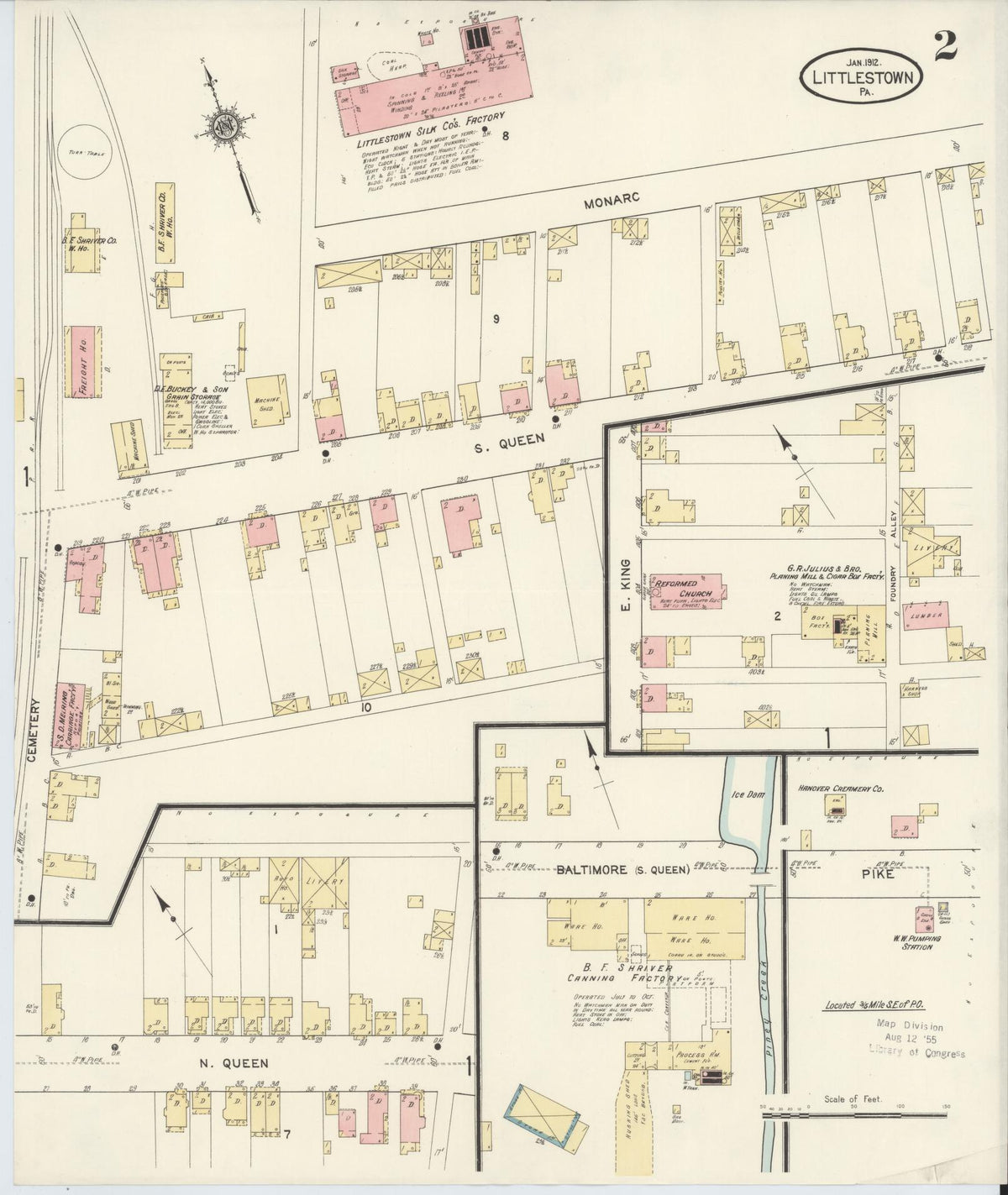 Sanborn Fire Insurance Map from Littlestown, Adams County, Pennsylvania (1912), Sheet #0002 - Complete Map Set gallery image, historic Sanborn map, vintage wall art, Pennsylvania Pennsylvania