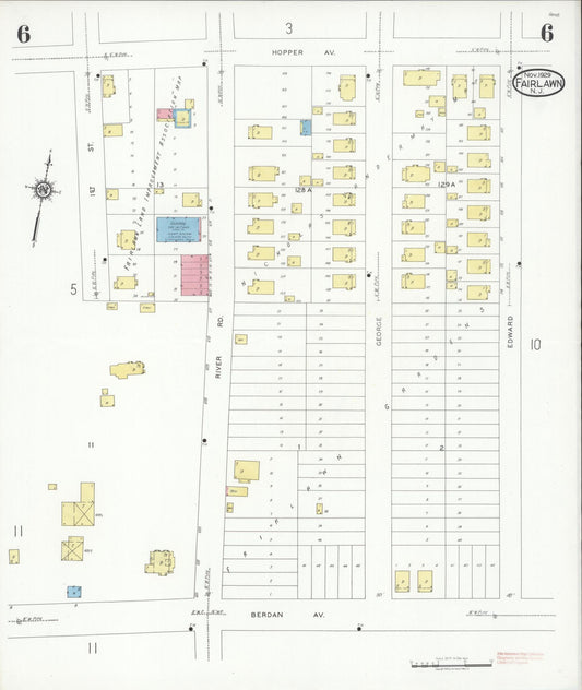 Sanborn Fire Insurance Map from Fair Lawn, Bergen County, New Jersey (1929), Sheet #0006 - Historic Sanborn Fire Insurance Map Print, vintage old map wall art, antique decor, genealogy gift, New Jersey New Jersey map