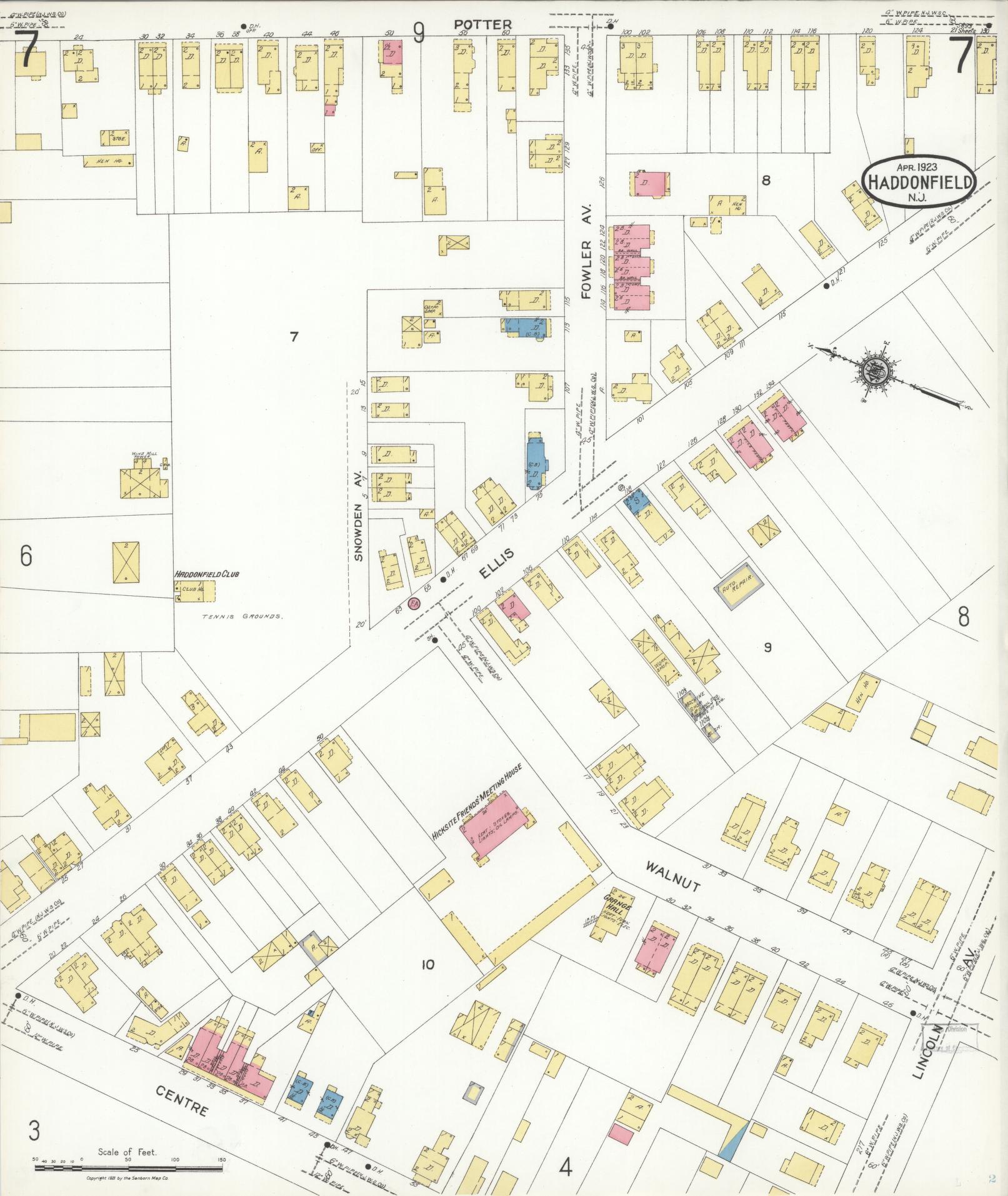 Sanborn Fire Insurance Map from Haddonfield, Camden County, New Jersey (1923), Sheet #0007 - Complete Map Set gallery image, historic Sanborn map, vintage wall art, New Jersey New Jersey