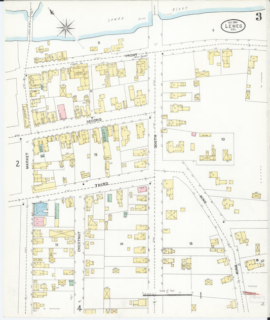 Sanborn Fire Insurance Map from Lewes, Sussex County, Delaware (1904), Sheet #0003 - Historic Sanborn Fire Insurance Map Print, vintage old map wall art, antique decor, genealogy gift, Delaware Delaware map
