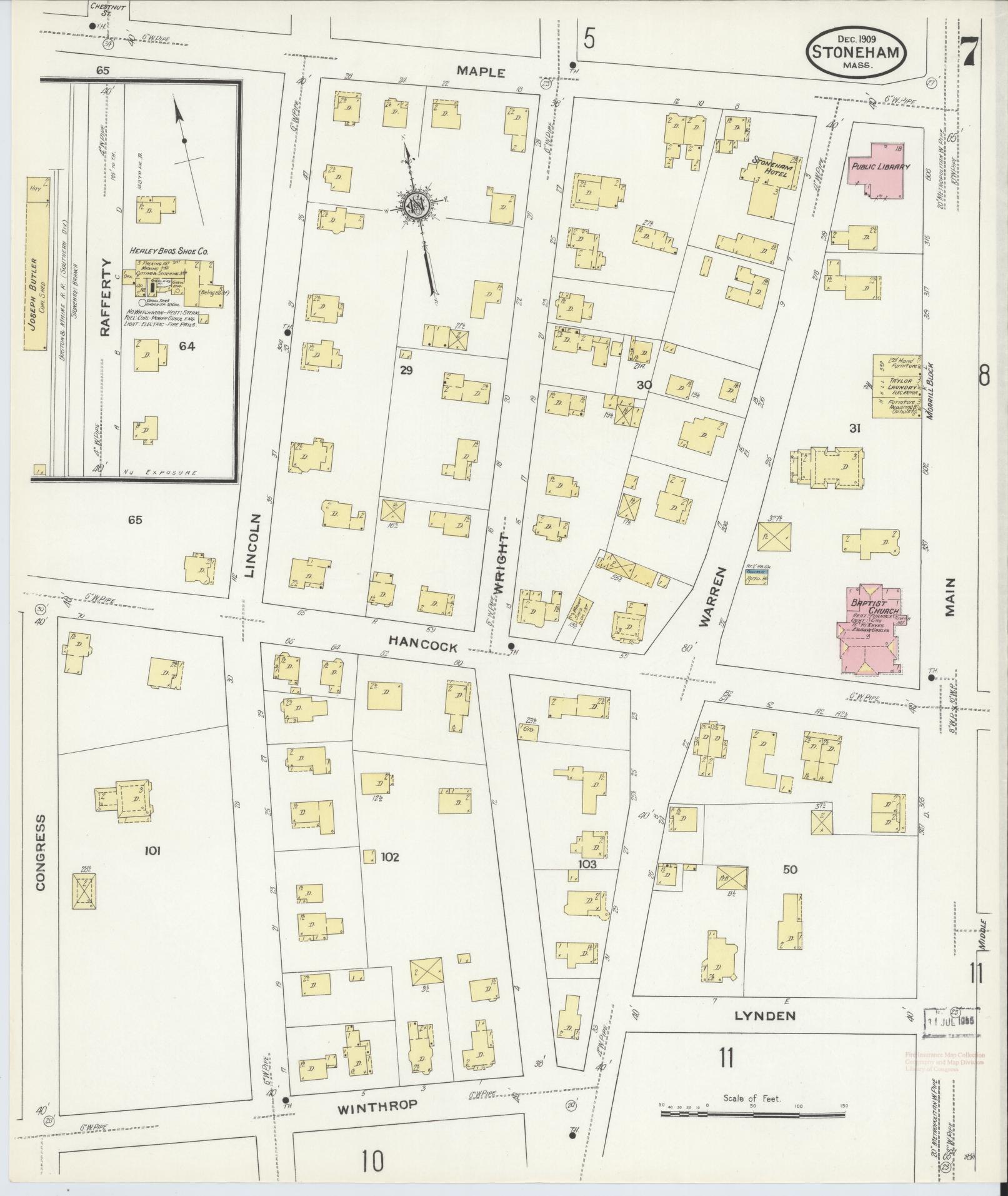 Sanborn Fire Insurance Map from Stoneham, Middlesex County, Massachusetts (1909), Sheet #0007 - Complete Map Set gallery image, historic Sanborn map, vintage wall art, Massachusetts Massachusetts