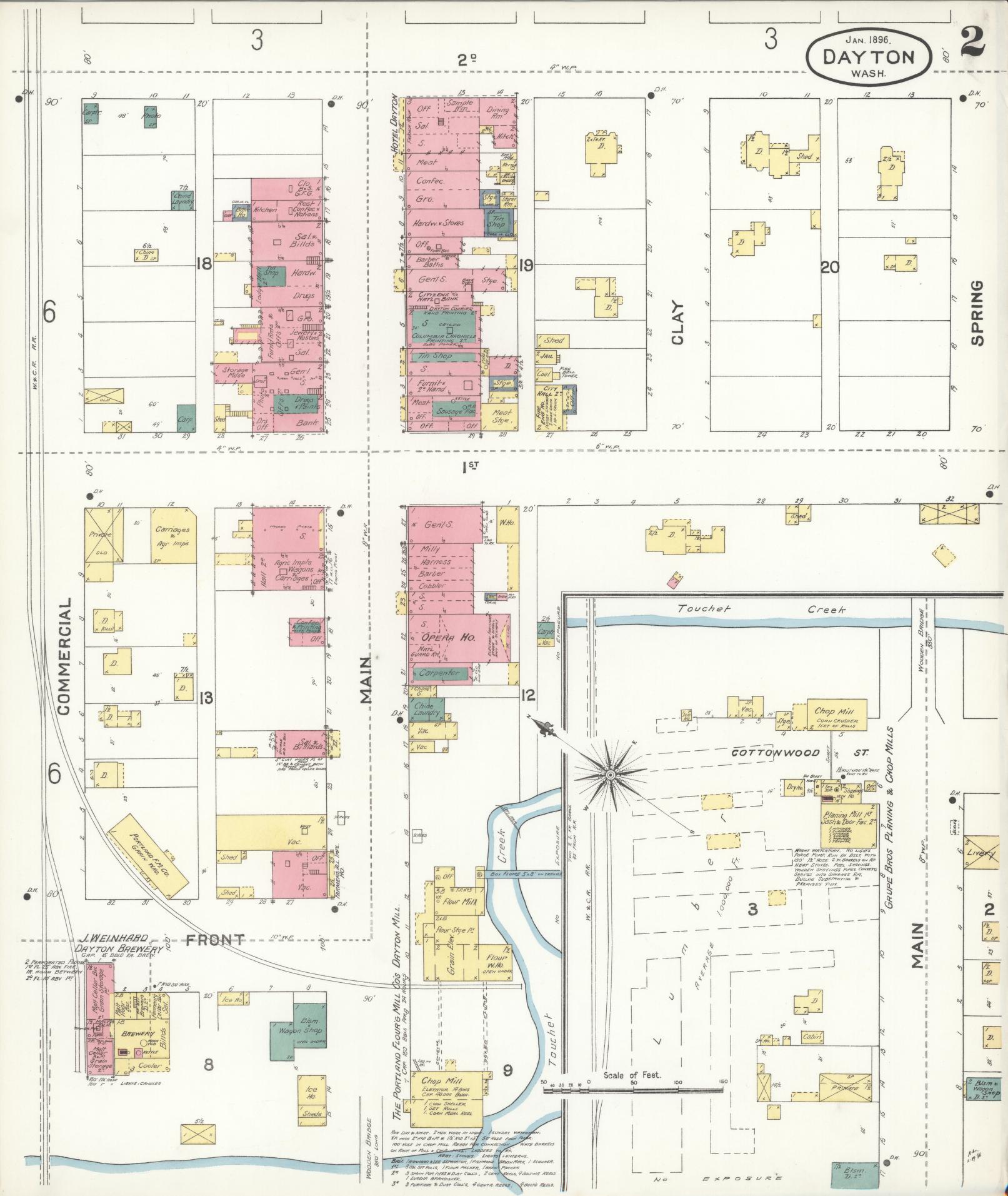 Sanborn Fire Insurance Map from Dayton, Columbia County, Washington (1896), Sheet #0002 - Complete Map Set gallery image, historic Sanborn map, vintage wall art, Washington Washington
