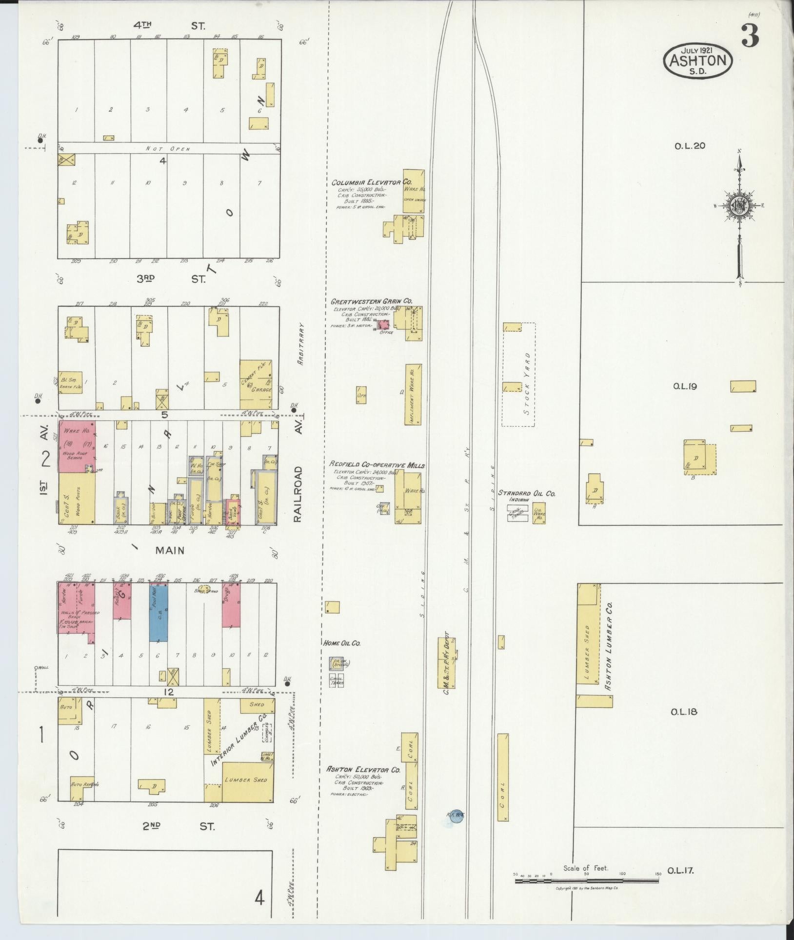 Sanborn Fire Insurance Map from Ashton, Spink County, South Dakota (1921), Sheet #0003 - Complete Map Set gallery image, historic Sanborn map, vintage wall art, South Dakota South Dakota