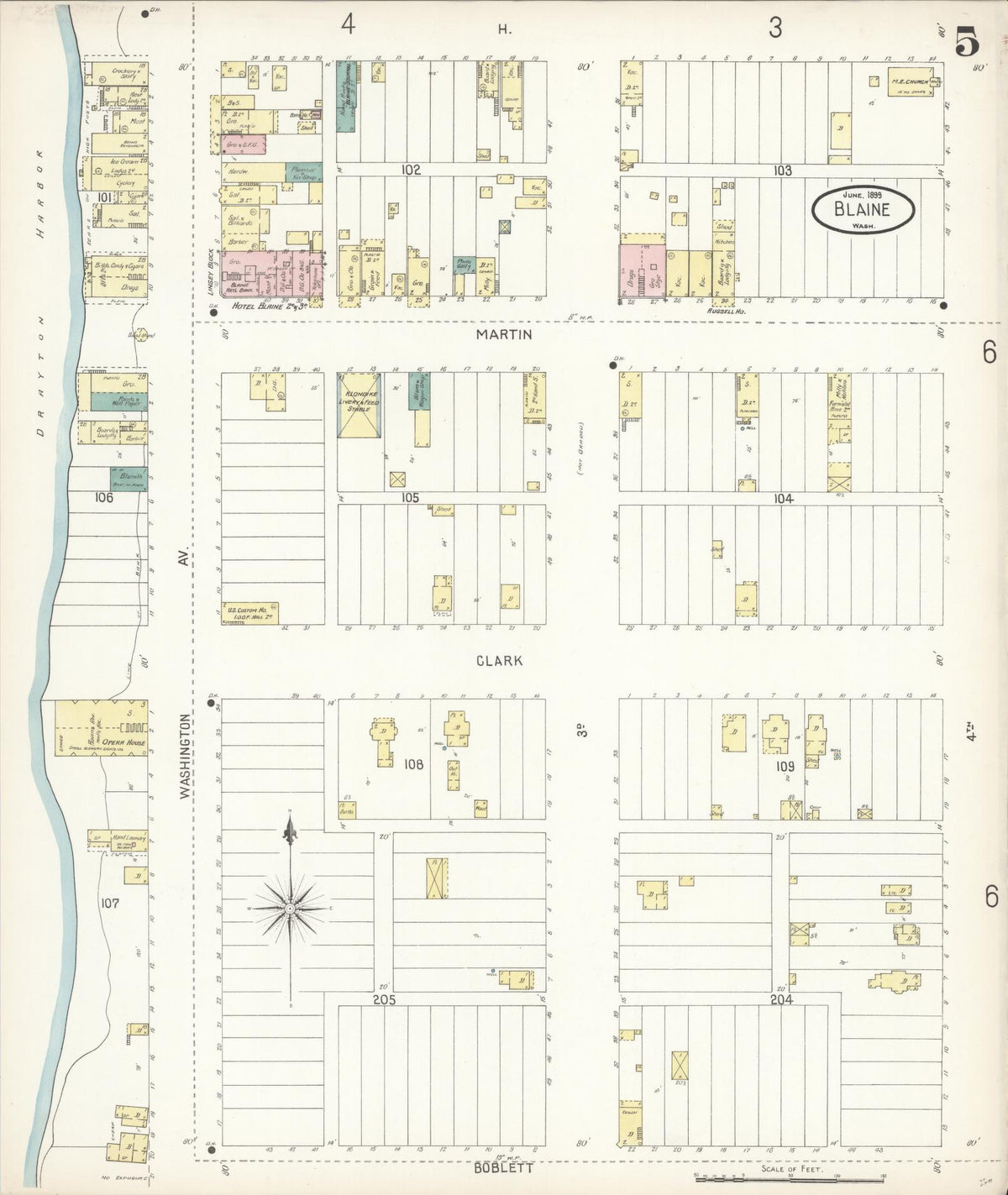 Sanborn Fire Insurance Map from Blaine, Whatcom County, Washington (1899), Sheet #0005 - Historic Sanborn Fire Insurance Map Print, vintage old map wall art, antique decor, genealogy gift, Washington Washington map
