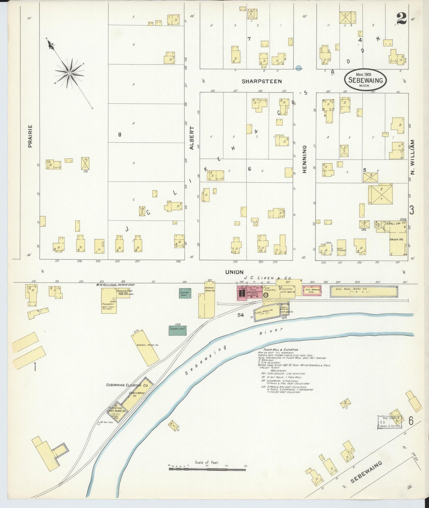 Sanborn Fire Insurance Map from Sebewaing, Huron County, Michigan (1909), Sheet #0002 - Complete Map Set gallery image, historic Sanborn map, vintage wall art, Michigan Michigan