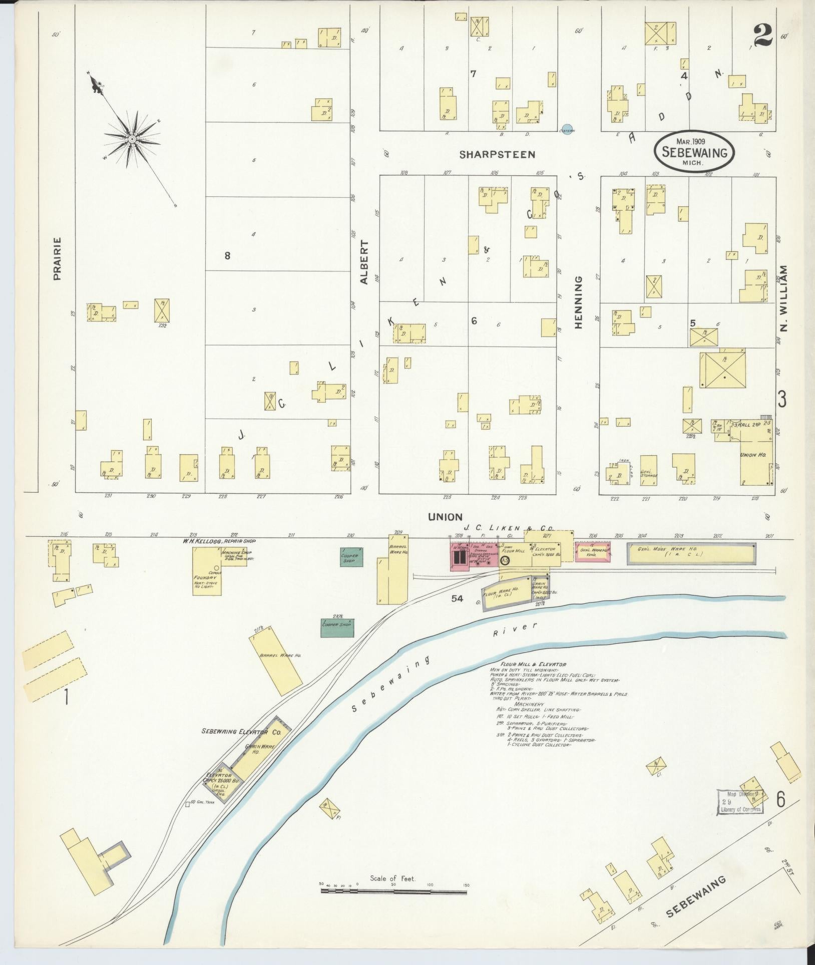 Sanborn Fire Insurance Map from Sebewaing, Huron County, Michigan (1909), Sheet #0002 - Complete Map Set gallery image, historic Sanborn map, vintage wall art, Michigan Michigan