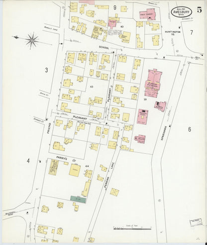Sanborn Fire Insurance Map from Amesbury, Essex County, Massachusetts (1909), Sheet #0005 - Historic Sanborn Fire Insurance Map Print, vintage old map wall art, antique decor, genealogy gift, Massachusetts Massachusetts map