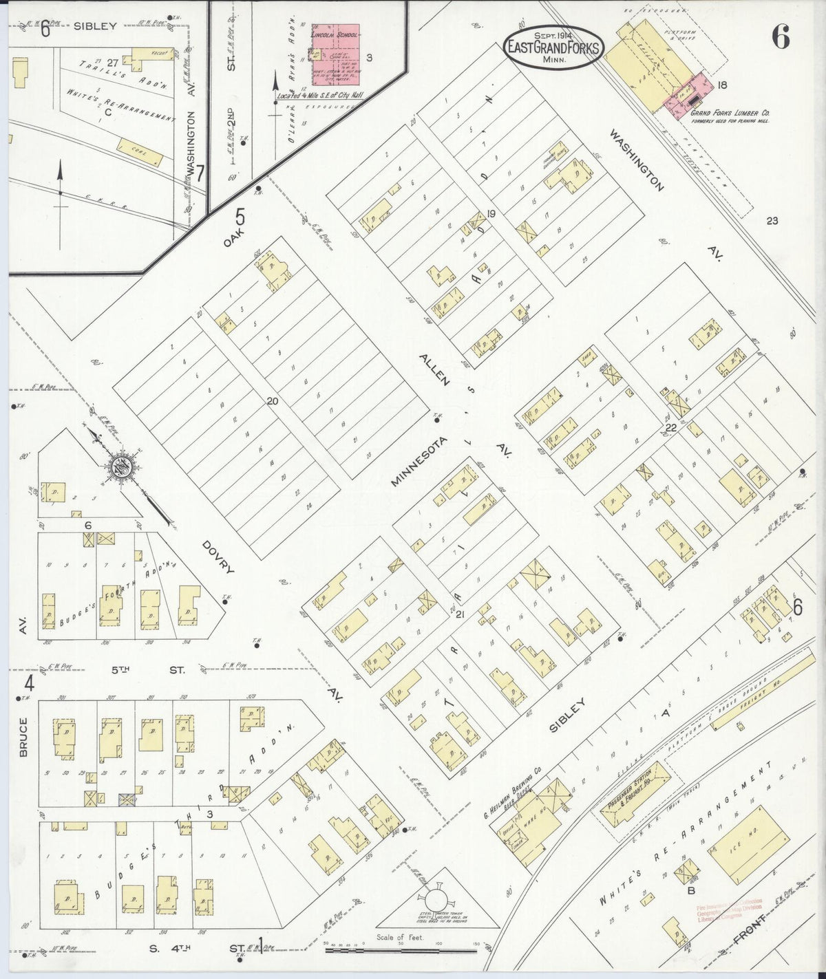 Sanborn Fire Insurance Map from East Grand Forks, Polk County, Minnesota (1914), Sheet #0006 - Complete Map Set gallery image, historic Sanborn map, vintage wall art, Minnesota Minnesota