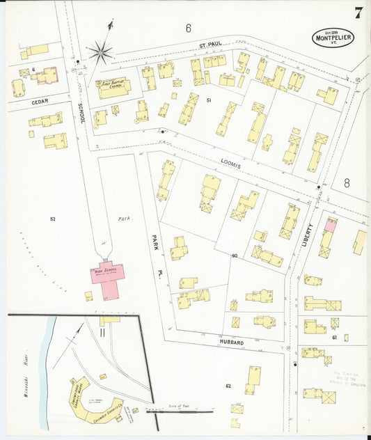 Sanborn Fire Insurance Map from Montpelier, Washington County, Vermont (1899), Sheet #0007 - Historic Sanborn Fire Insurance Map Print, vintage old map wall art, antique decor, genealogy gift, Vermont Vermont map