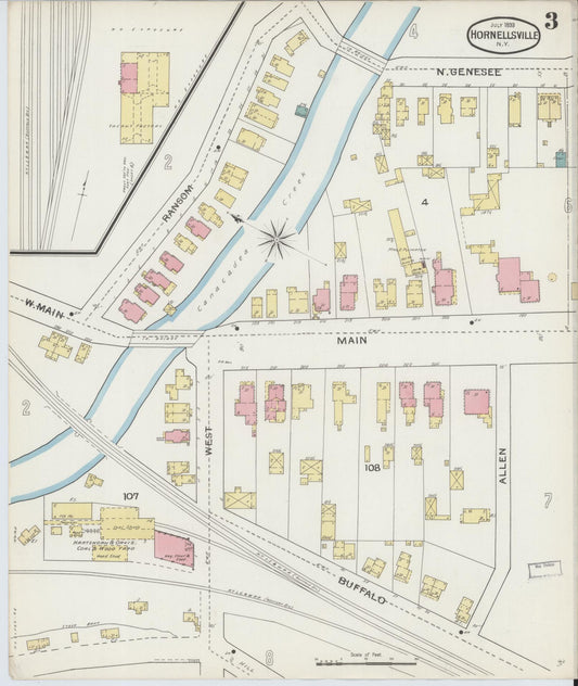 Sanborn Fire Insurance Map from Hornell, Steuben County, New York (1893), Sheet #0003 - Historic Sanborn Fire Insurance Map Print, vintage old map wall art, antique decor, genealogy gift, New York New York map