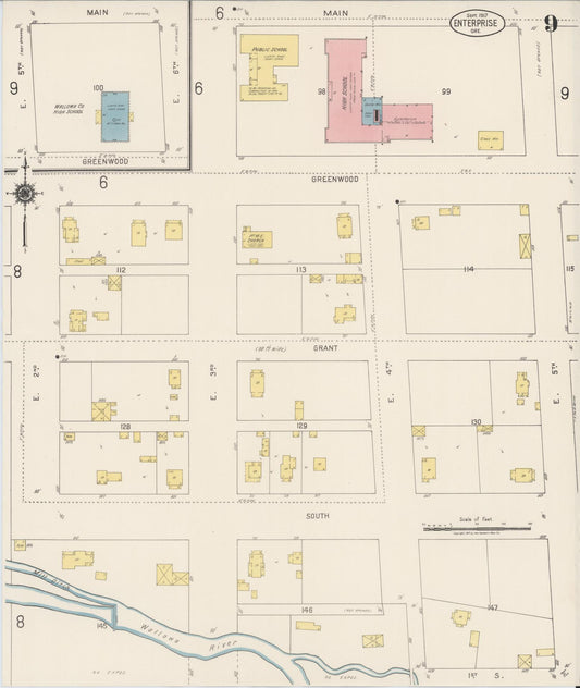 Sanborn Fire Insurance Map from Enterprise, Wallowa County, Oregon (1917), Sheet #0009 - Historic Sanborn Fire Insurance Map Print, vintage old map wall art, antique decor, genealogy gift, Oregon Oregon map
