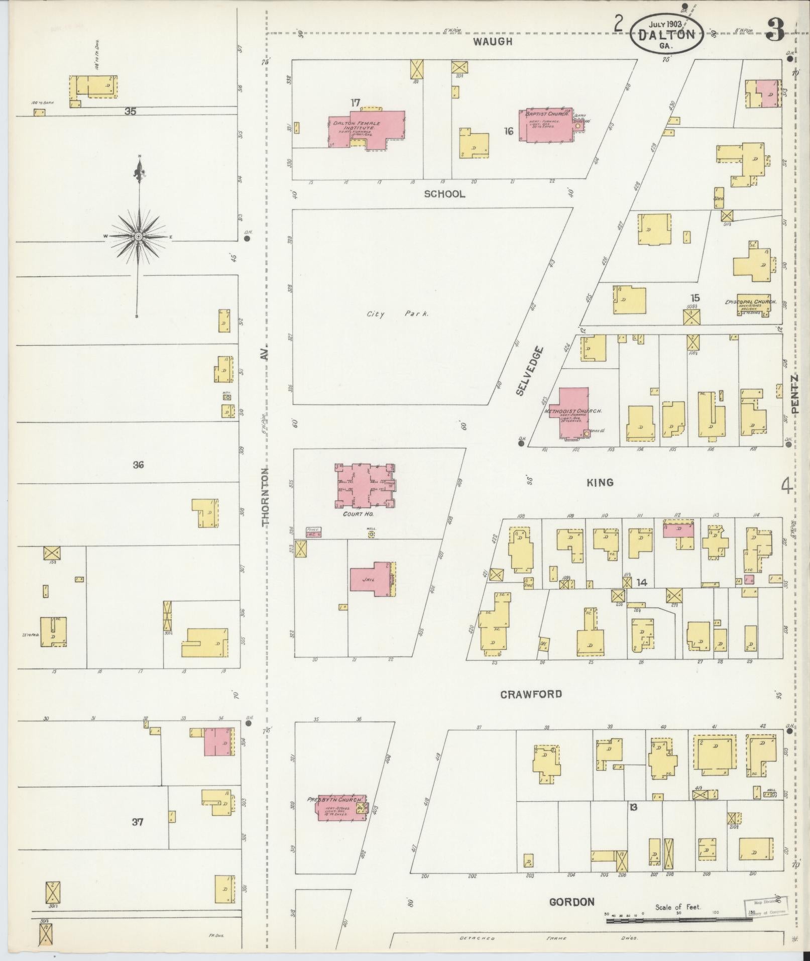Sanborn Fire Insurance Map from Dalton, Whitfield County, Georgia (1903), Sheet #0003 - Complete Map Set gallery image, historic Sanborn map, vintage wall art, Georgia Georgia
