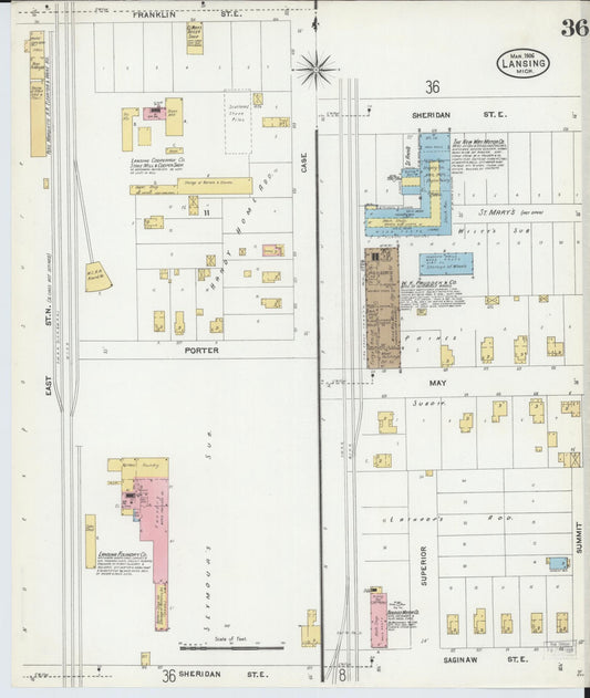 Sanborn Fire Insurance Map from Lansing, Ingham County, Michigan (1906), Sheet #0036 - Historic Sanborn Fire Insurance Map Print, vintage old map wall art, antique decor, genealogy gift, Michigan Michigan map