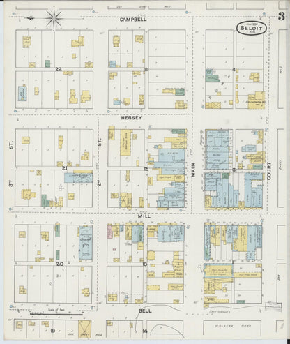 Sanborn Fire Insurance Map from Beloit, Mitchell County, Kansas (1890), Sheet #0003 - Complete Map Set gallery image, historic Sanborn map, vintage wall art, Kansas Kansas