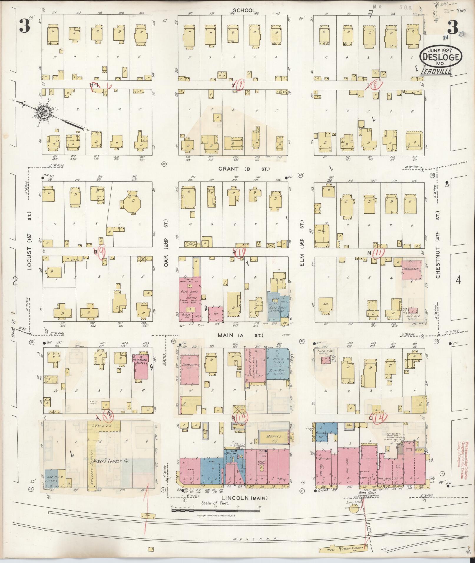 Sanborn Fire Insurance Map from Desloge, Saint Francois County, Missouri (1938), Sheet #0003 - Historic Sanborn Fire Insurance Map Print, vintage old map wall art, antique decor, genealogy gift, Missouri Missouri map