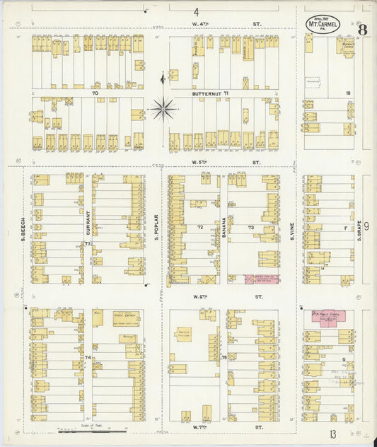 Sanborn Fire Insurance Map from Mount Carmel, Northumberland County, Pennsylvania (1907), Sheet #0008 - Historic Sanborn Fire Insurance Map Print, vintage old map wall art, antique decor, genealogy gift, Pennsylvania Pennsylvania map
