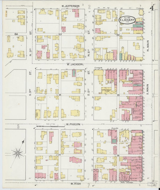 Sanborn Fire Insurance Map from Elkhart, Elkhart County, Indiana (1892), Sheet #0004 - Historic Sanborn Fire Insurance Map Print, vintage old map wall art, antique decor, genealogy gift, Indiana Indiana map