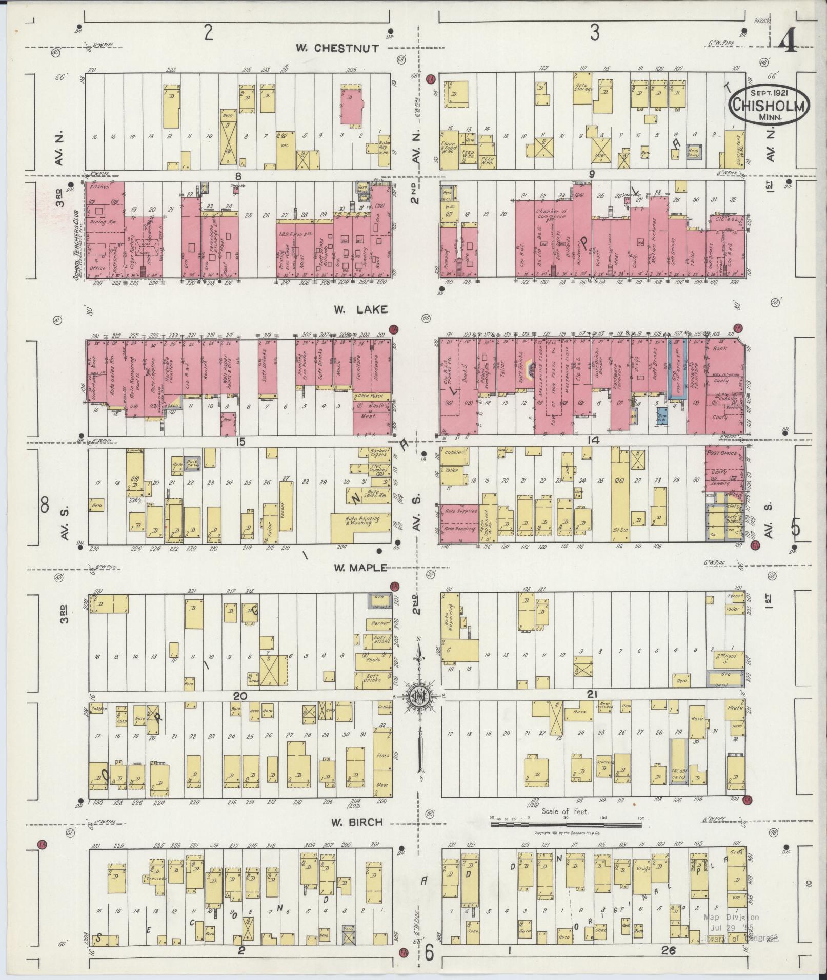 Sanborn Fire Insurance Map from Chisholm, Saint Louis County, Minnesota (1921), Sheet #0004 - Historic Sanborn Fire Insurance Map Print, vintage old map wall art, antique decor, genealogy gift, Minnesota Minnesota map