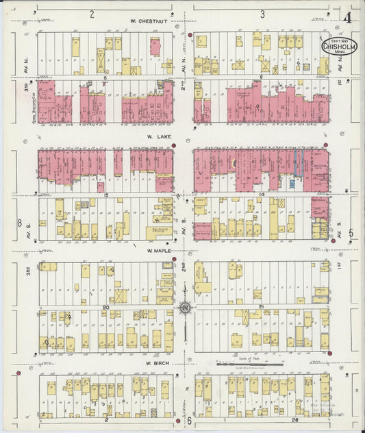 Sanborn Fire Insurance Map from Chisholm, Saint Louis County, Minnesota (1921), Sheet #0004 - Historic Sanborn Fire Insurance Map Print, vintage old map wall art, antique decor, genealogy gift, Minnesota Minnesota map