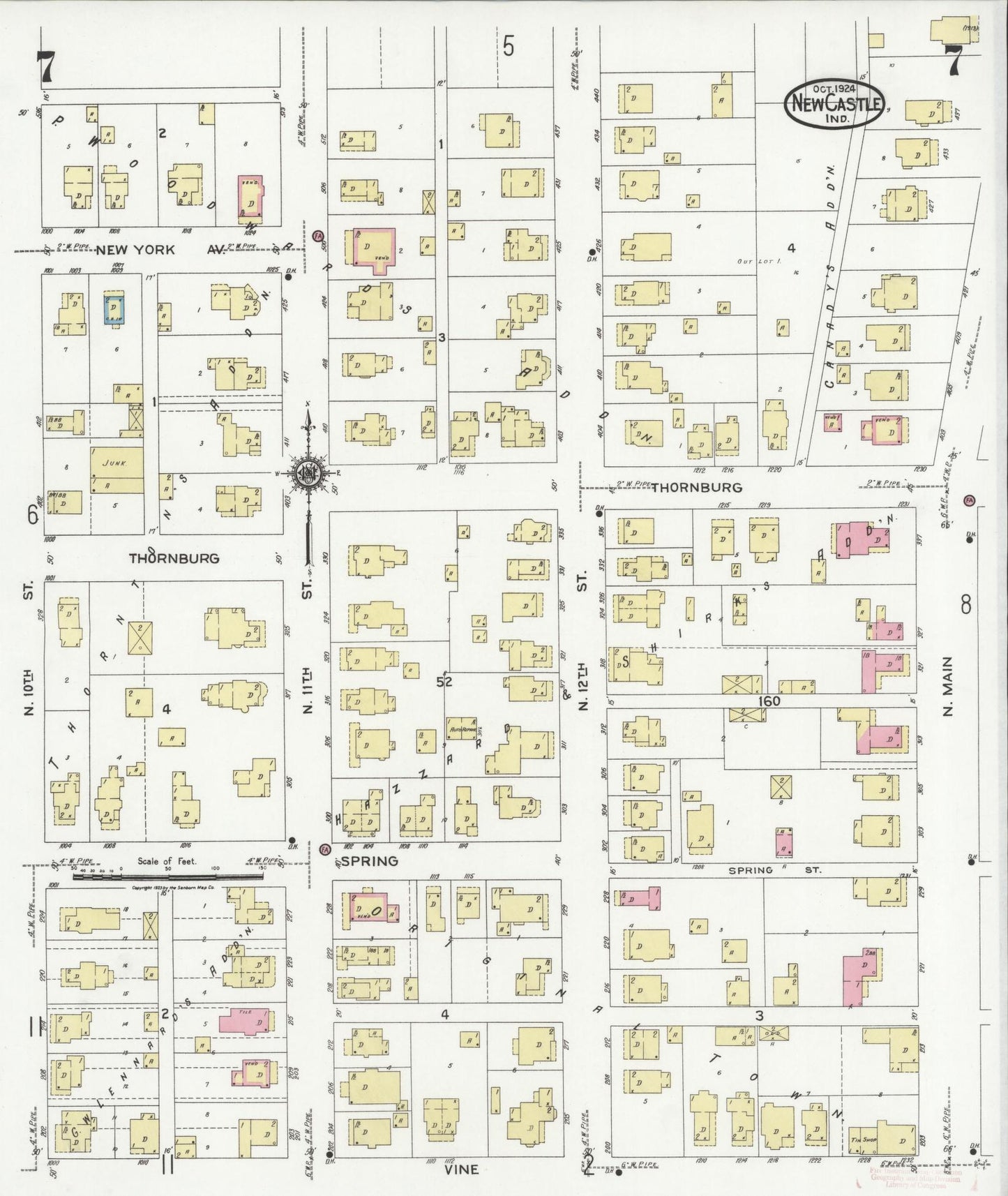 Sanborn Fire Insurance Map from New Castle, Henry County, Indiana (1924), Sheet #0007 - Complete Map Set gallery image, historic Sanborn map, vintage wall art, Indiana Indiana