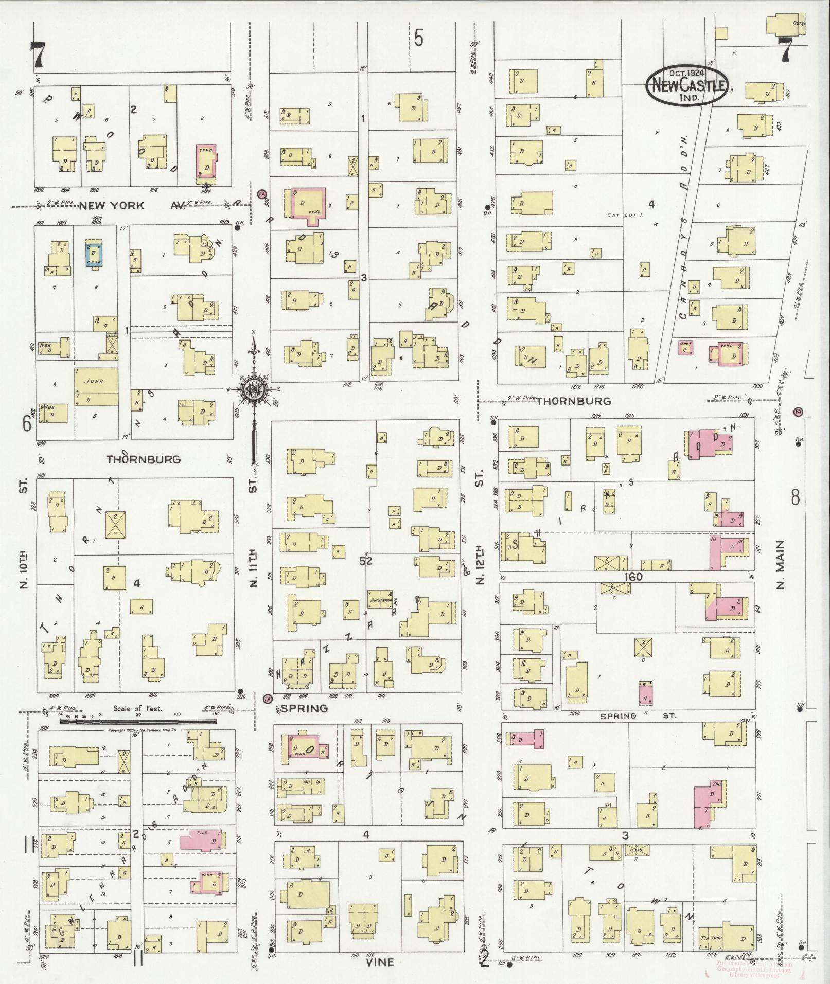 Sanborn Fire Insurance Map from New Castle, Henry County, Indiana (1924), Sheet #0007 - Complete Map Set gallery image, historic Sanborn map, vintage wall art, Indiana Indiana