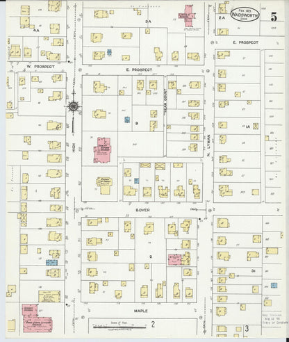 Sanborn Fire Insurance Map from Wadsworth, Medina County, Ohio (1923), Sheet #0005 - Historic Sanborn Fire Insurance Map Print, vintage old map wall art, antique decor, genealogy gift, Ohio Ohio map